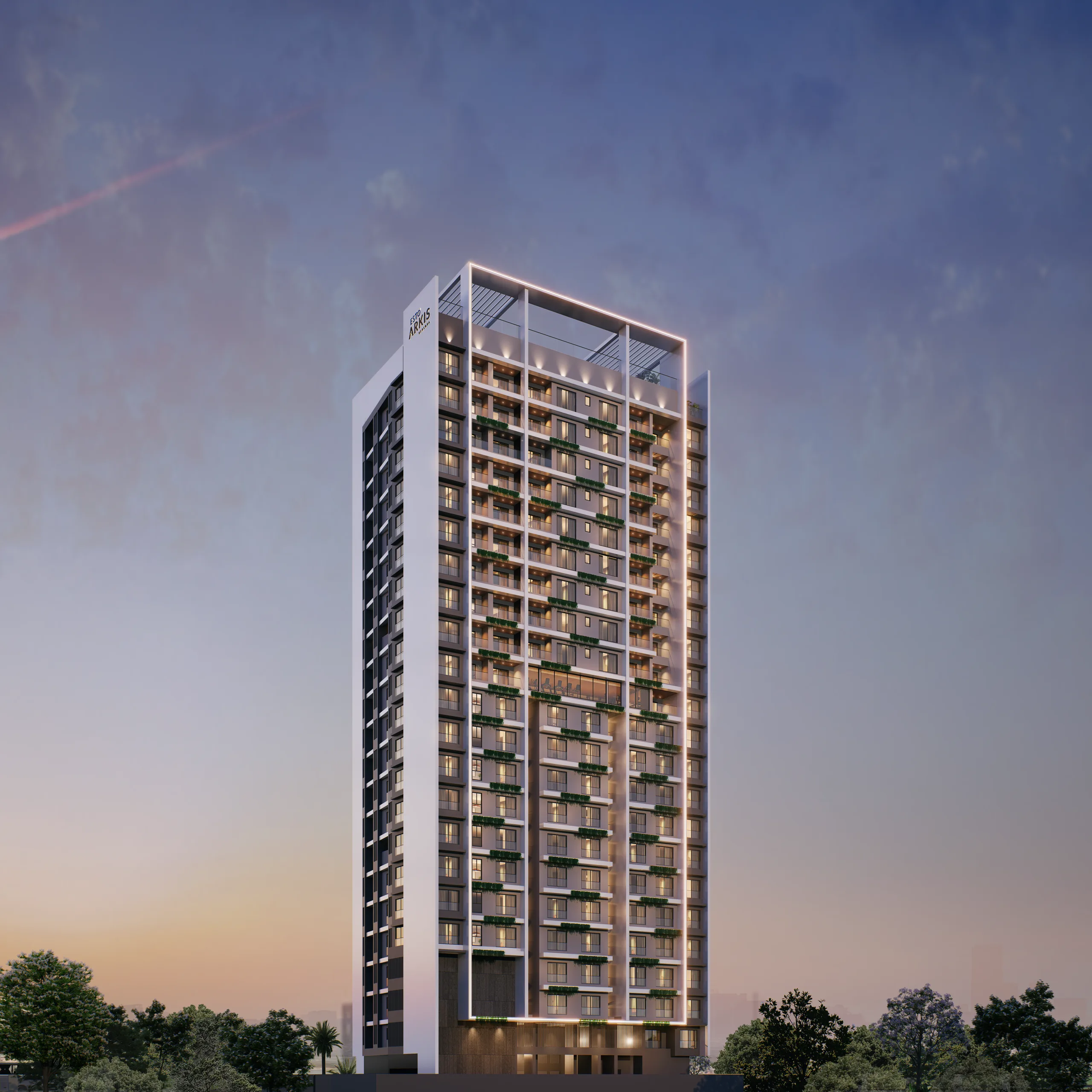 ESTO Arkis tower at dusk